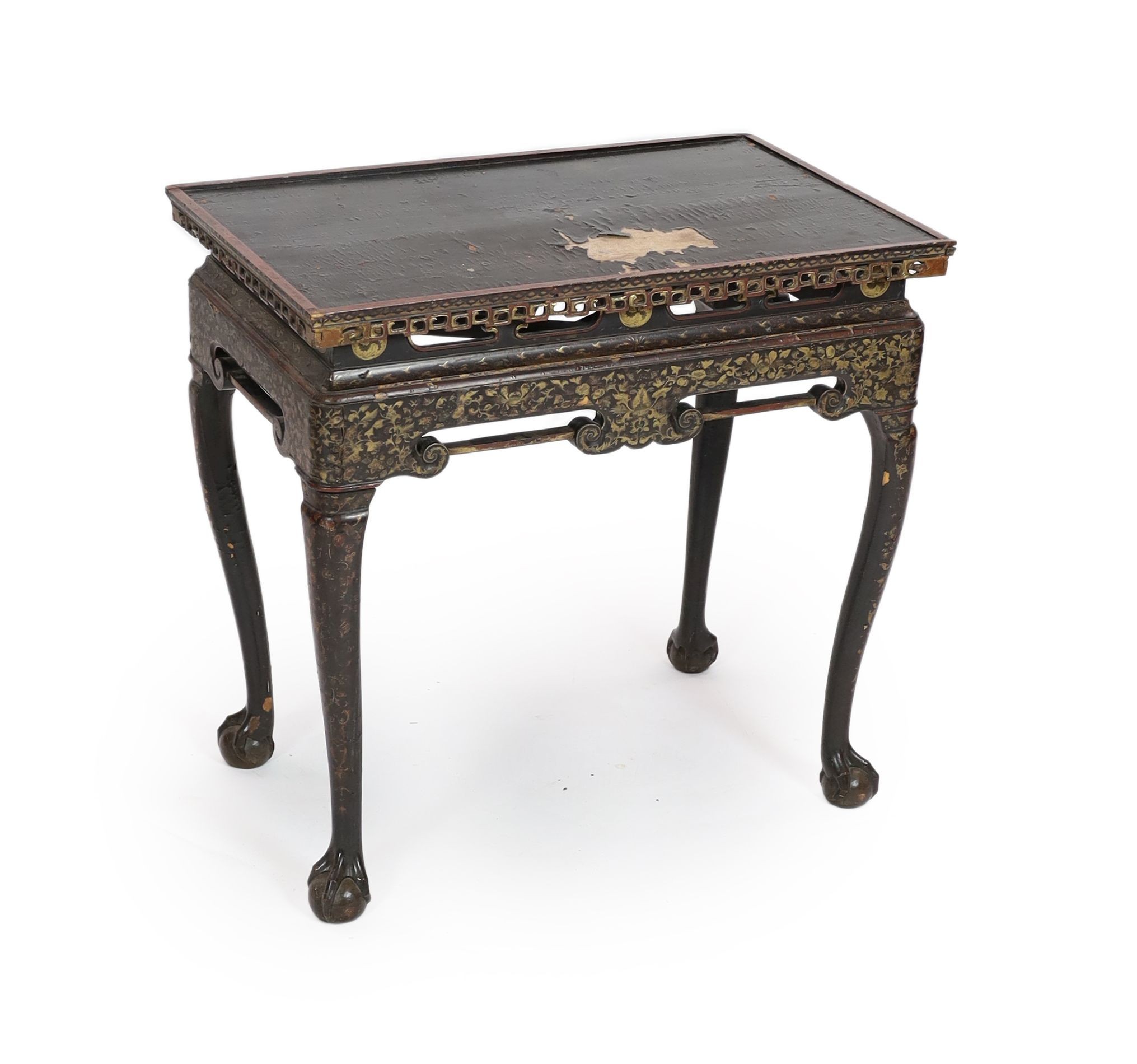 A Chinese export black lacquer and parcel-gilt stand, second half 18th Century, width 78cm, depth 48cm, height 74cm